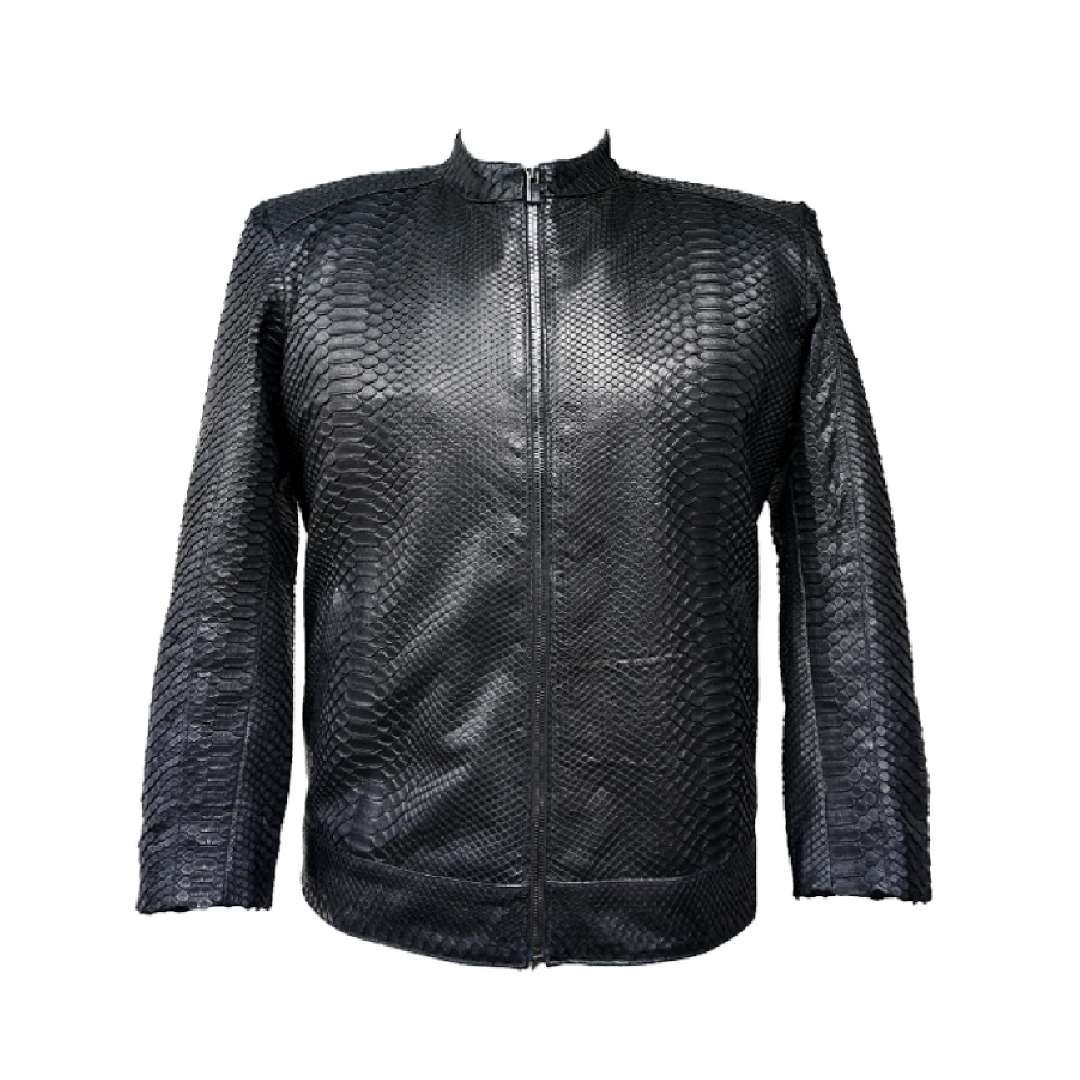 luxury python leather jacket with biker style