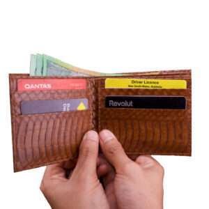 Bifold python skin wallet with brown color