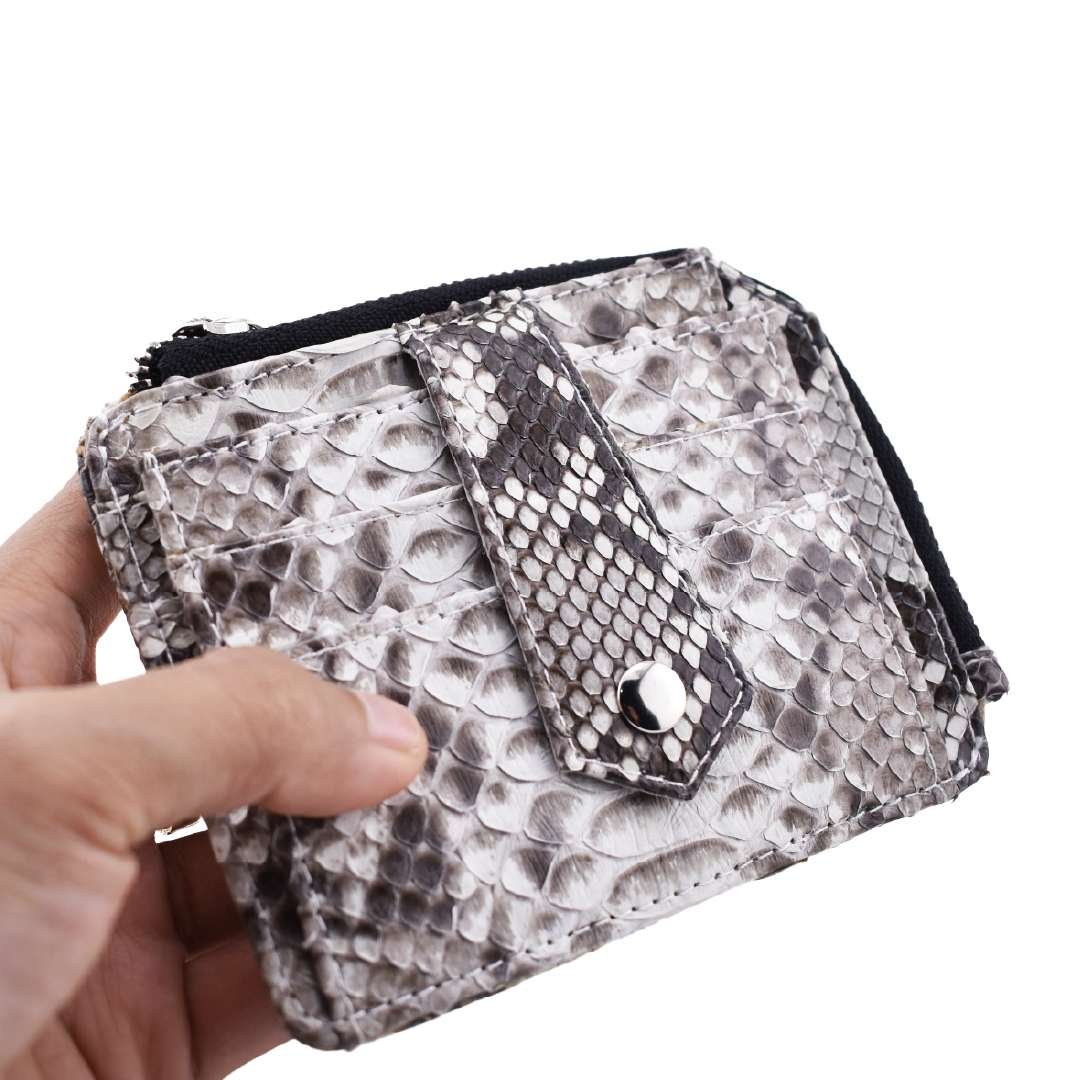 Luxury python card wallet with snap button