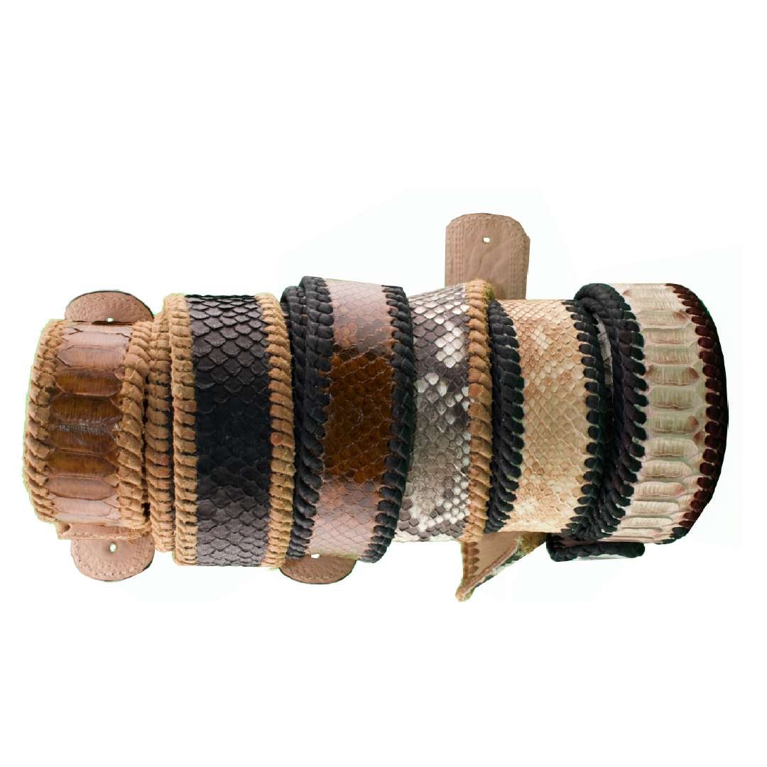 Luxury python skin belt with detailed hand stitching