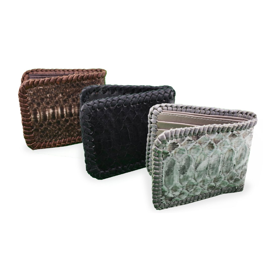 Python Thorn Bifold Wallet For Men with hand braided leather