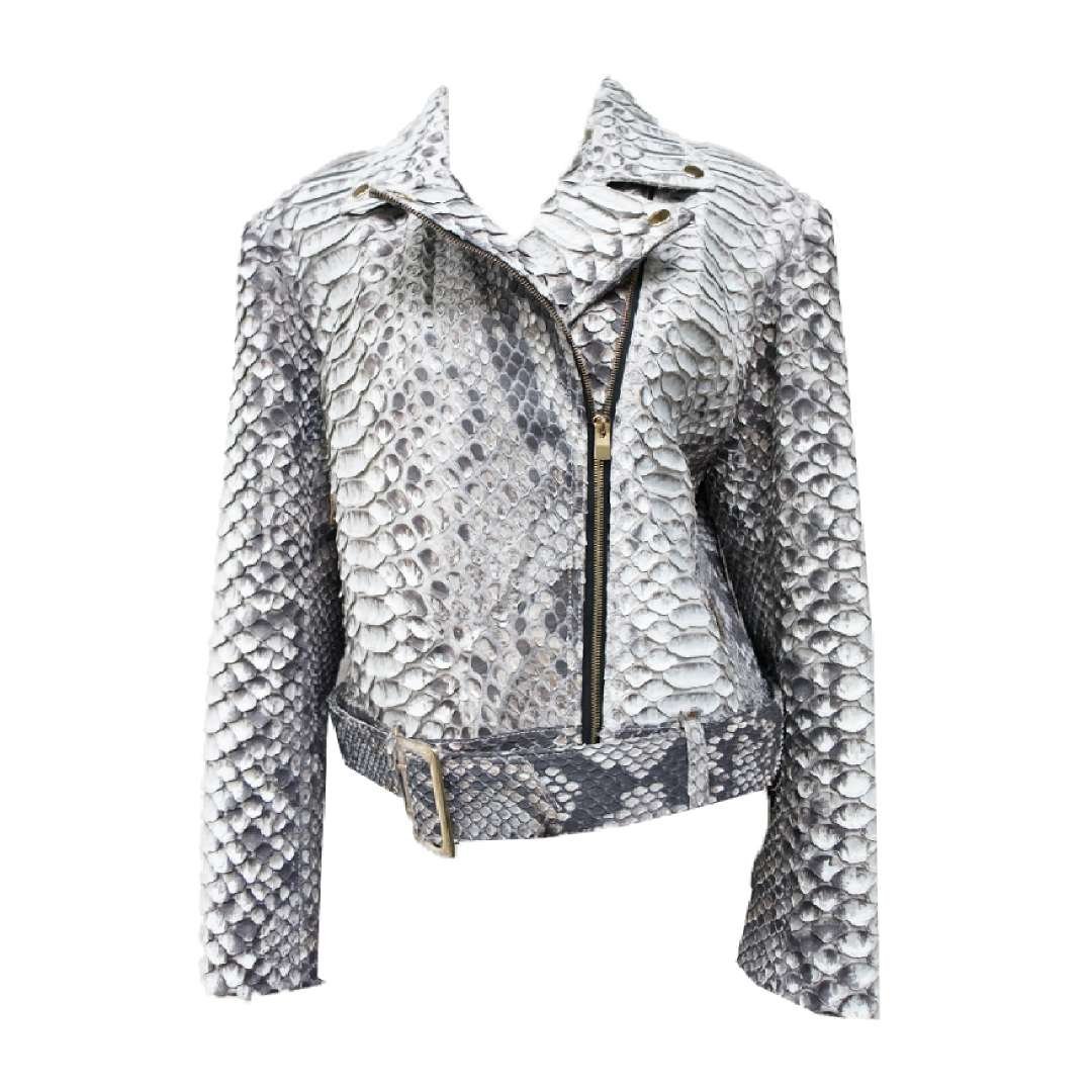 luxury python leather jacket for women