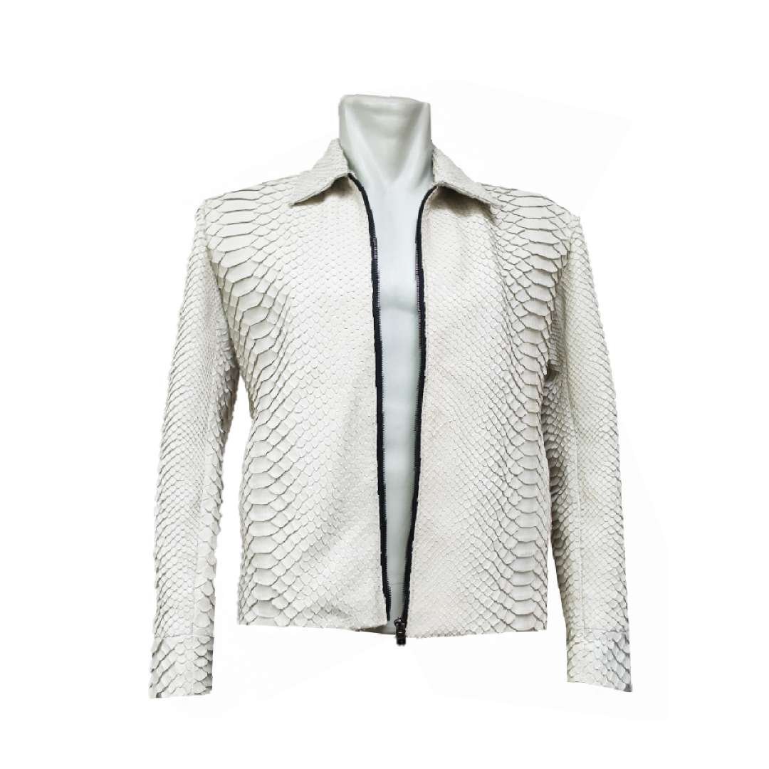 Authentic python leather jacket in white